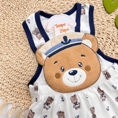 Banho de Sol Bordado - Ursinho Marinheiro - Azul Marinho